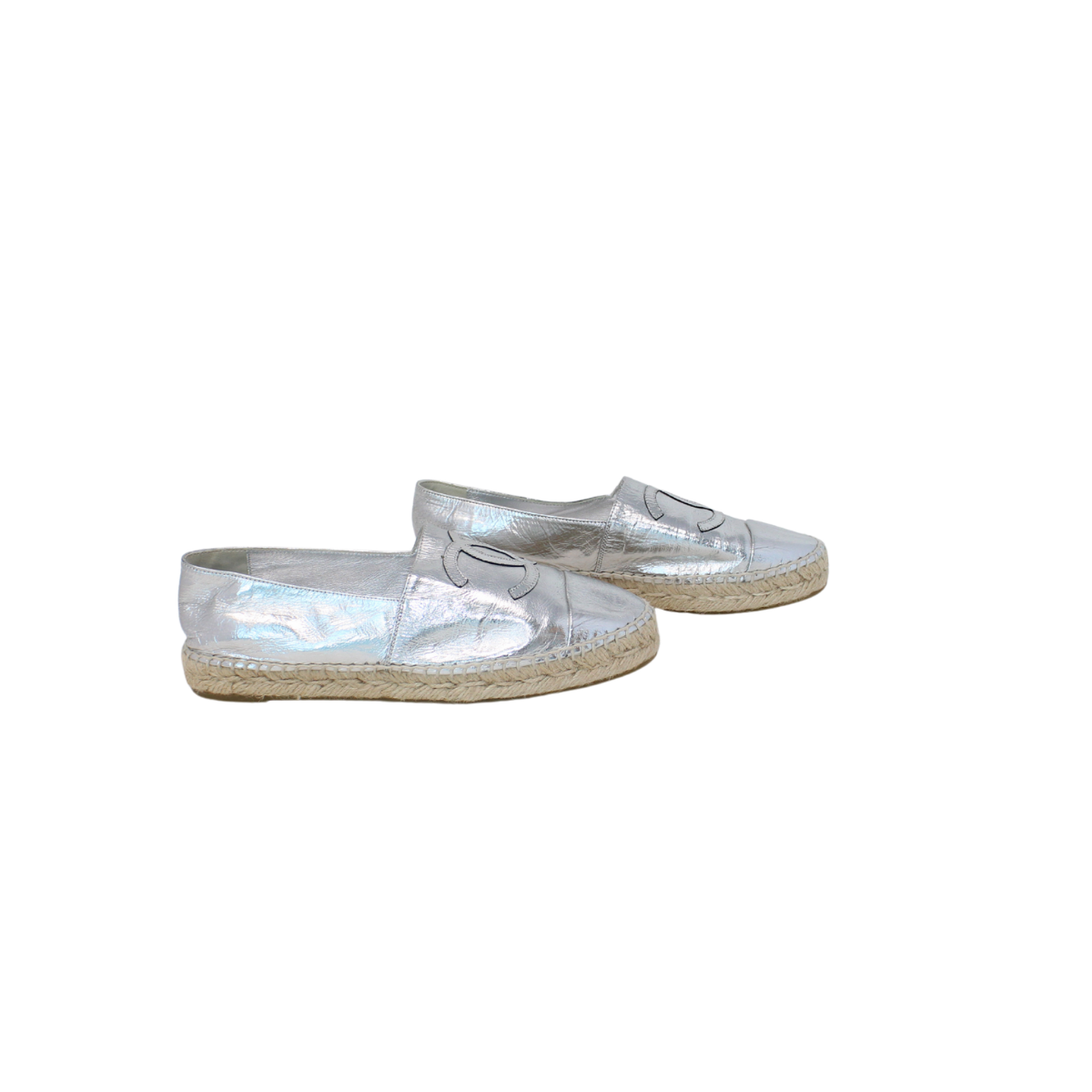 Chanel metallic Silver Leather 38