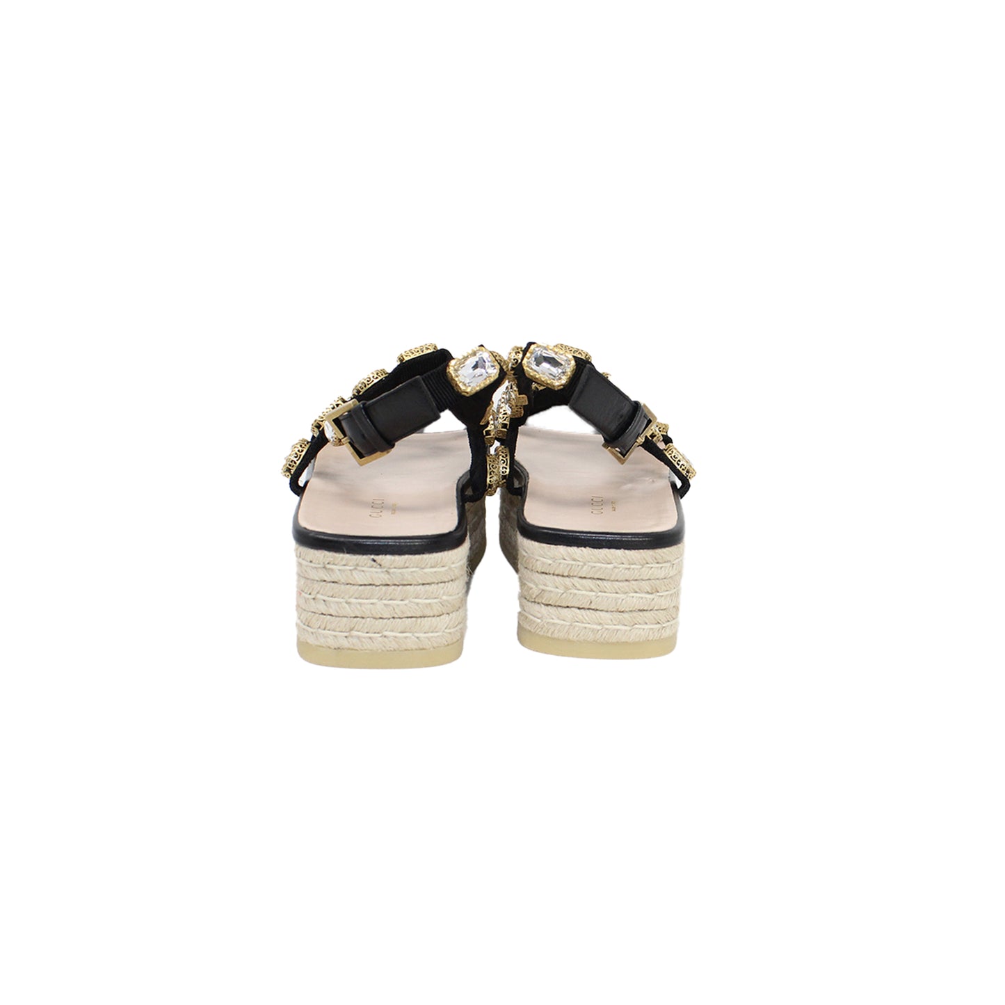 Gucci black nylon and leather pepita embellished espadrille sandals talla 7.5