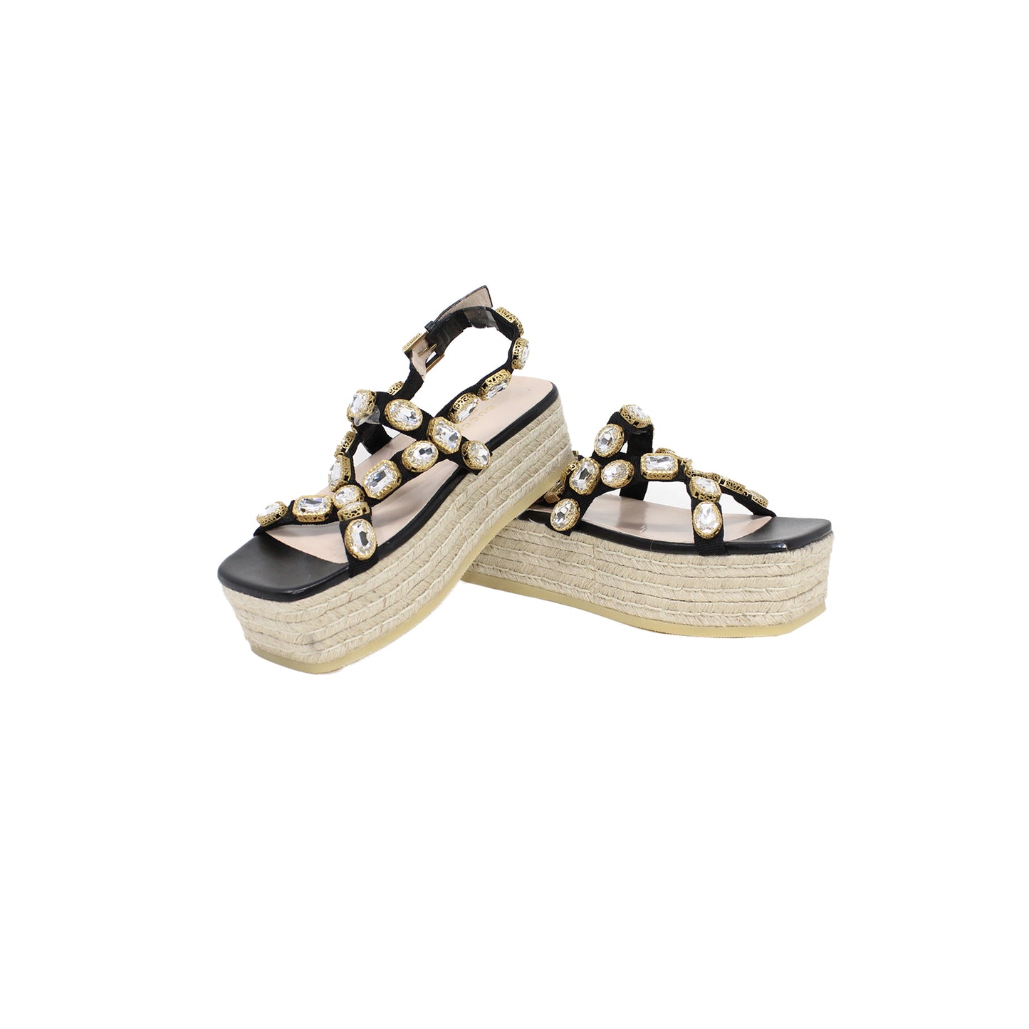 Gucci black nylon and leather pepita embellished espadrille sandals talla 7.5