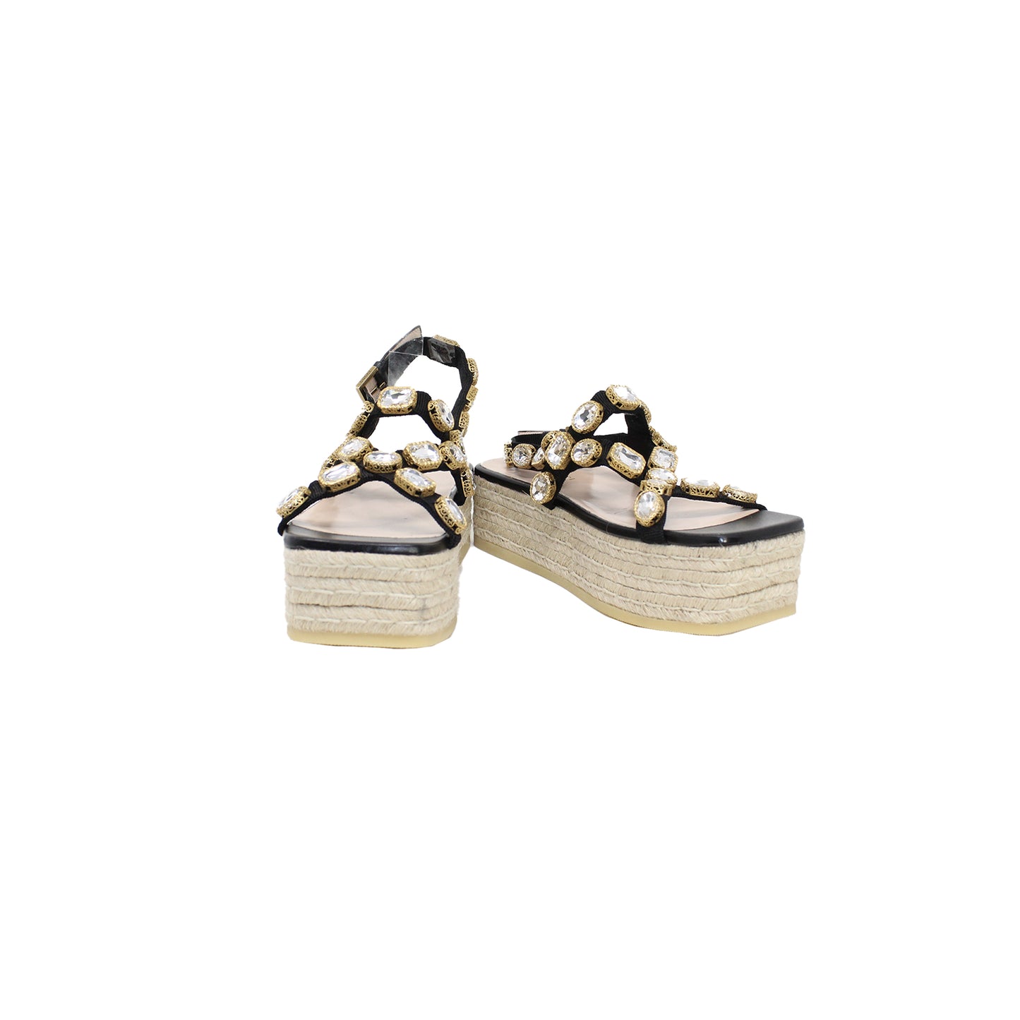 Gucci black nylon and leather pepita embellished espadrille sandals talla 7.5