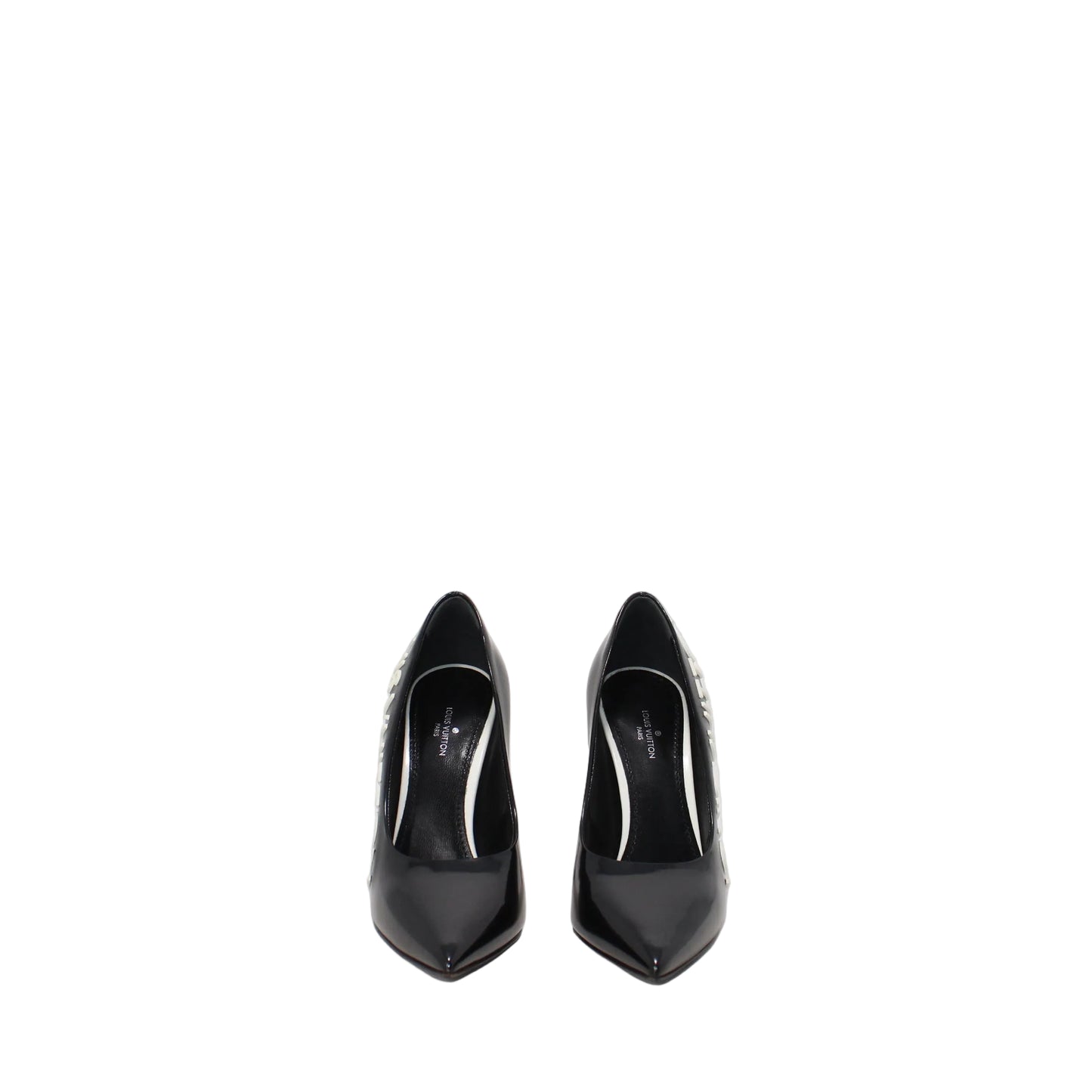 Louis Vuitton Black Heels with white logo 36