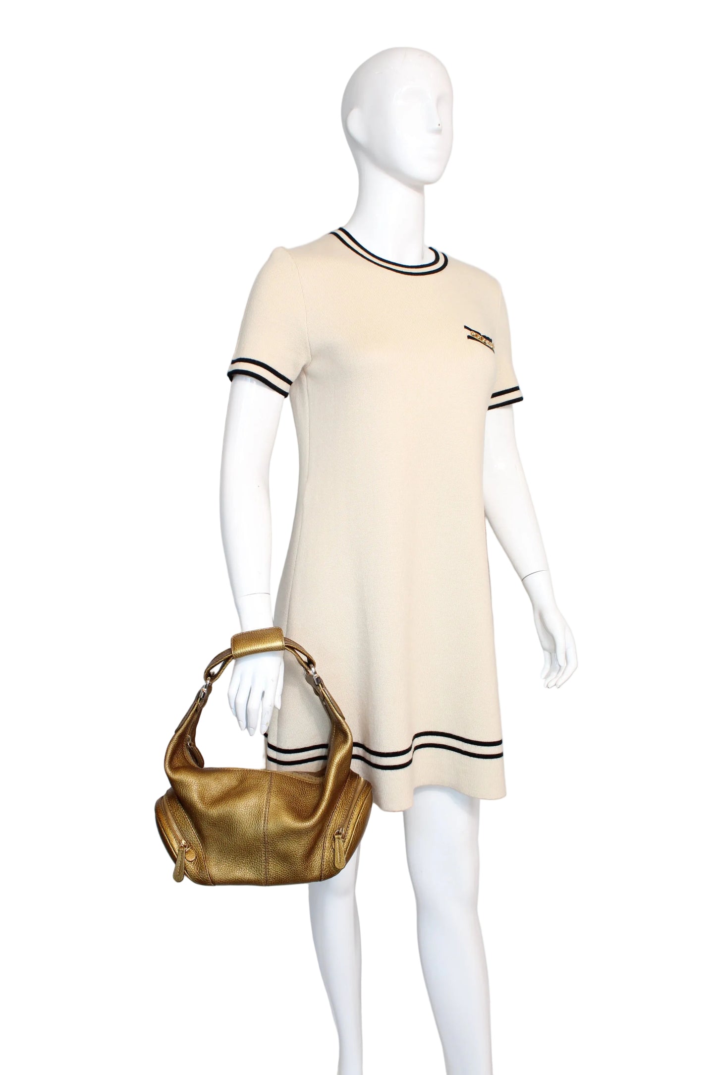 TOD'S Metallic Bronze Leather Side Zip Hobo Bag