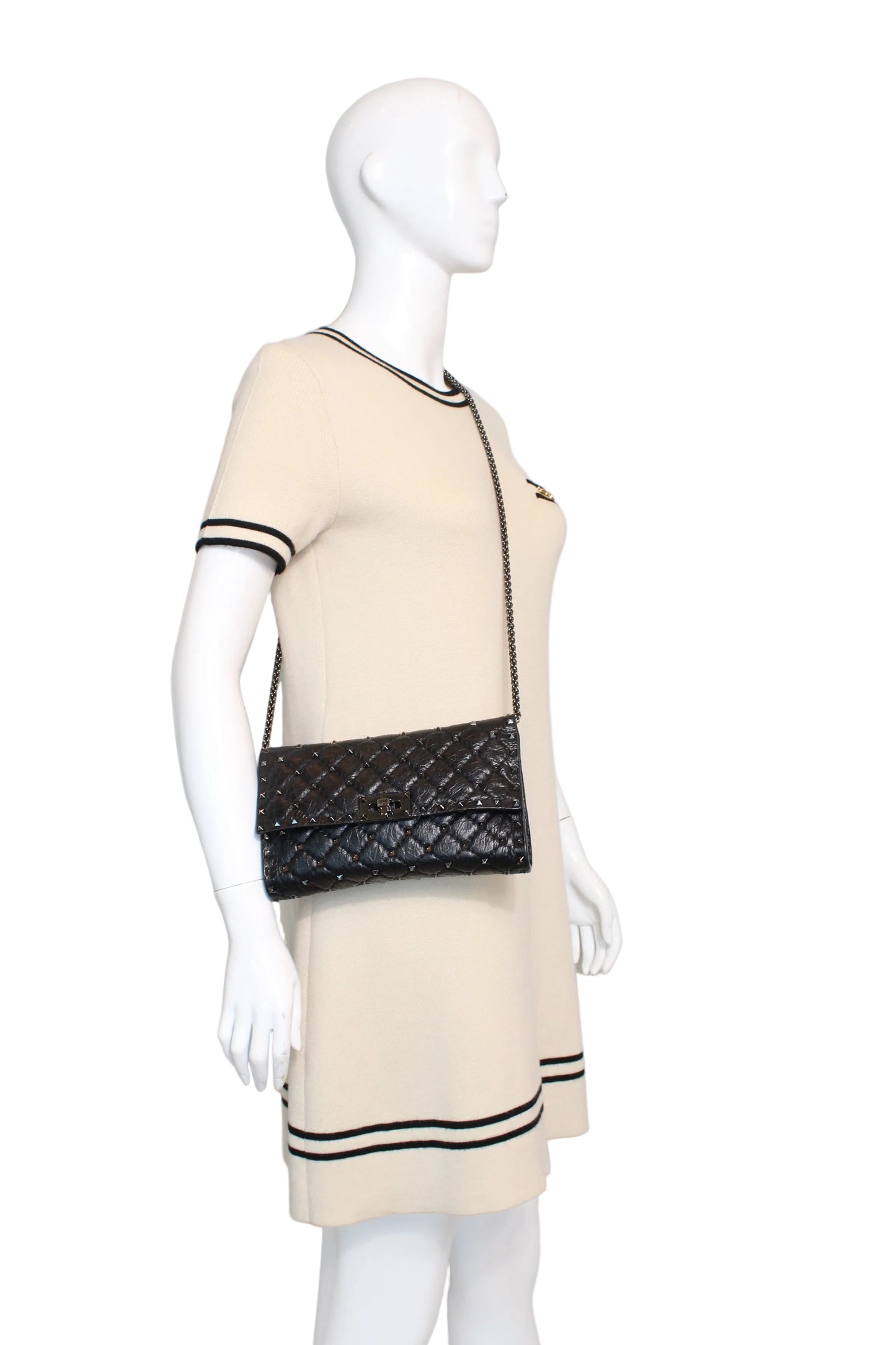 Valentino crinkled leather chain clutch