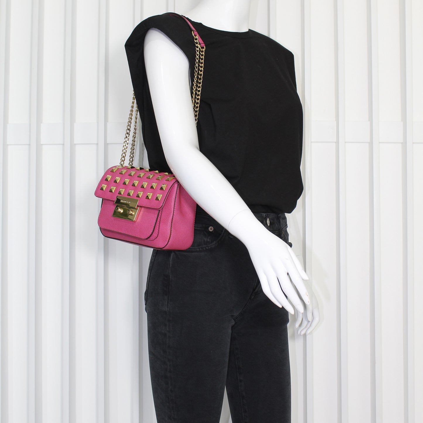 Michael Kors Hot Pink Pyramid Stud Sloan Bag With Dustbag