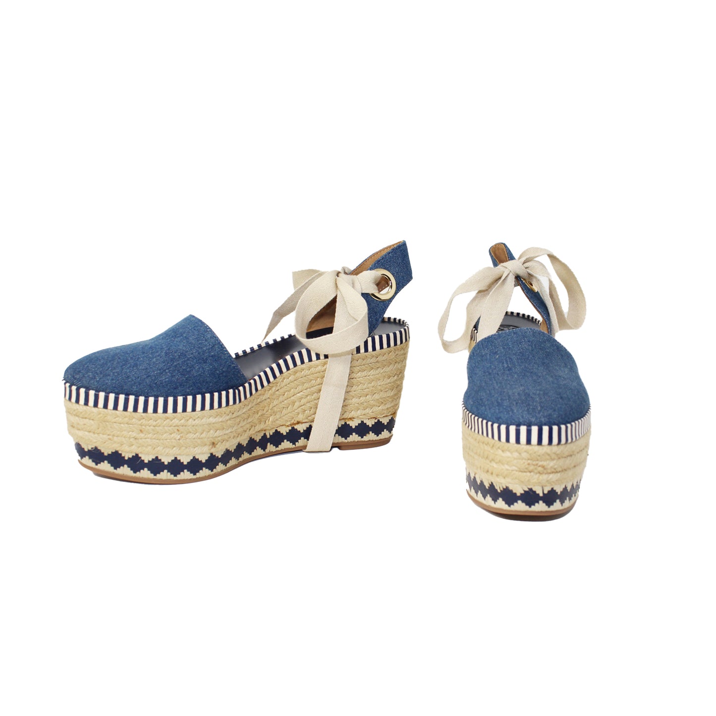 Tory Burch Blue Denim Ankle Wrap Espadrilles Talla 8.5