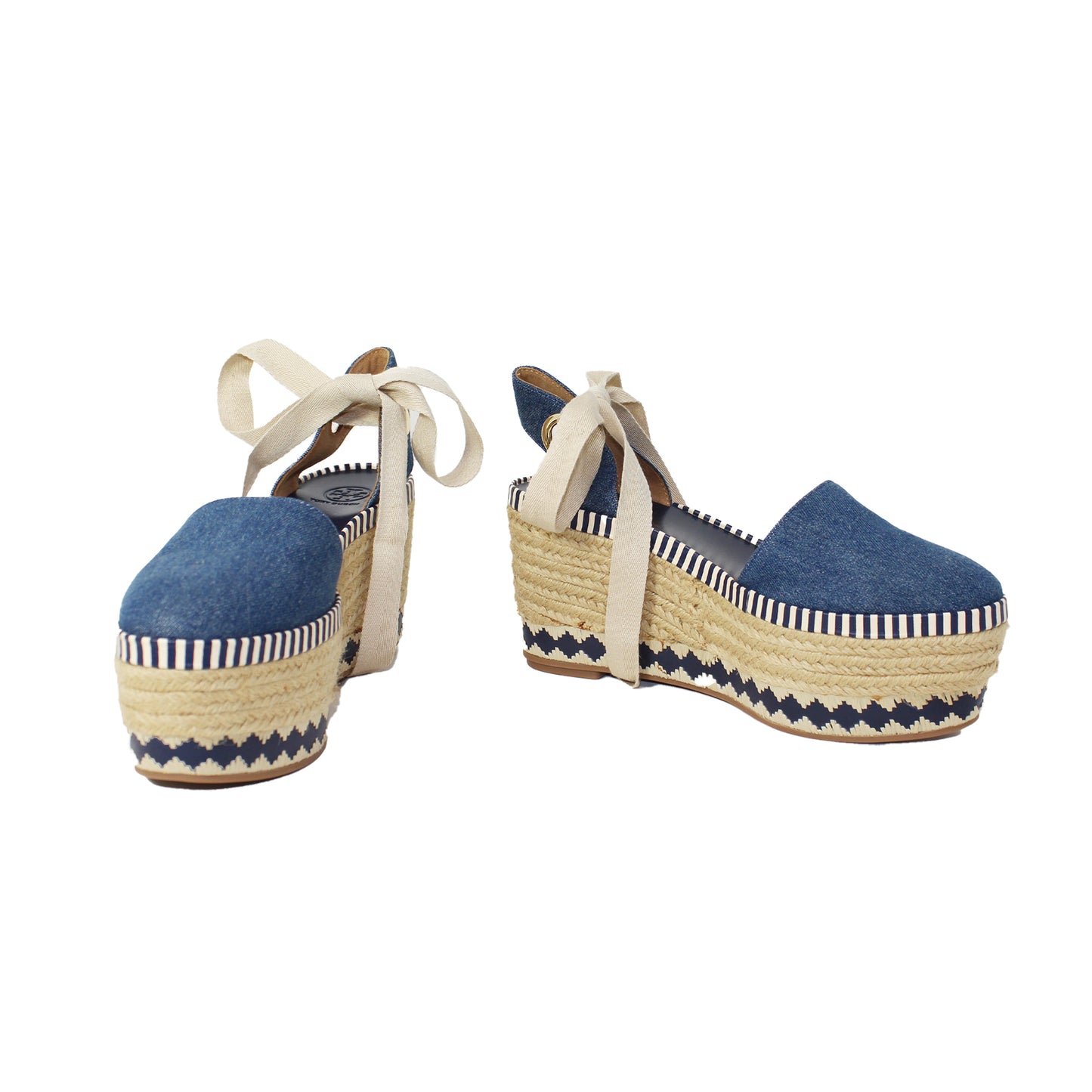 Tory Burch Blue Denim Ankle Wrap Espadrilles Talla 8.5