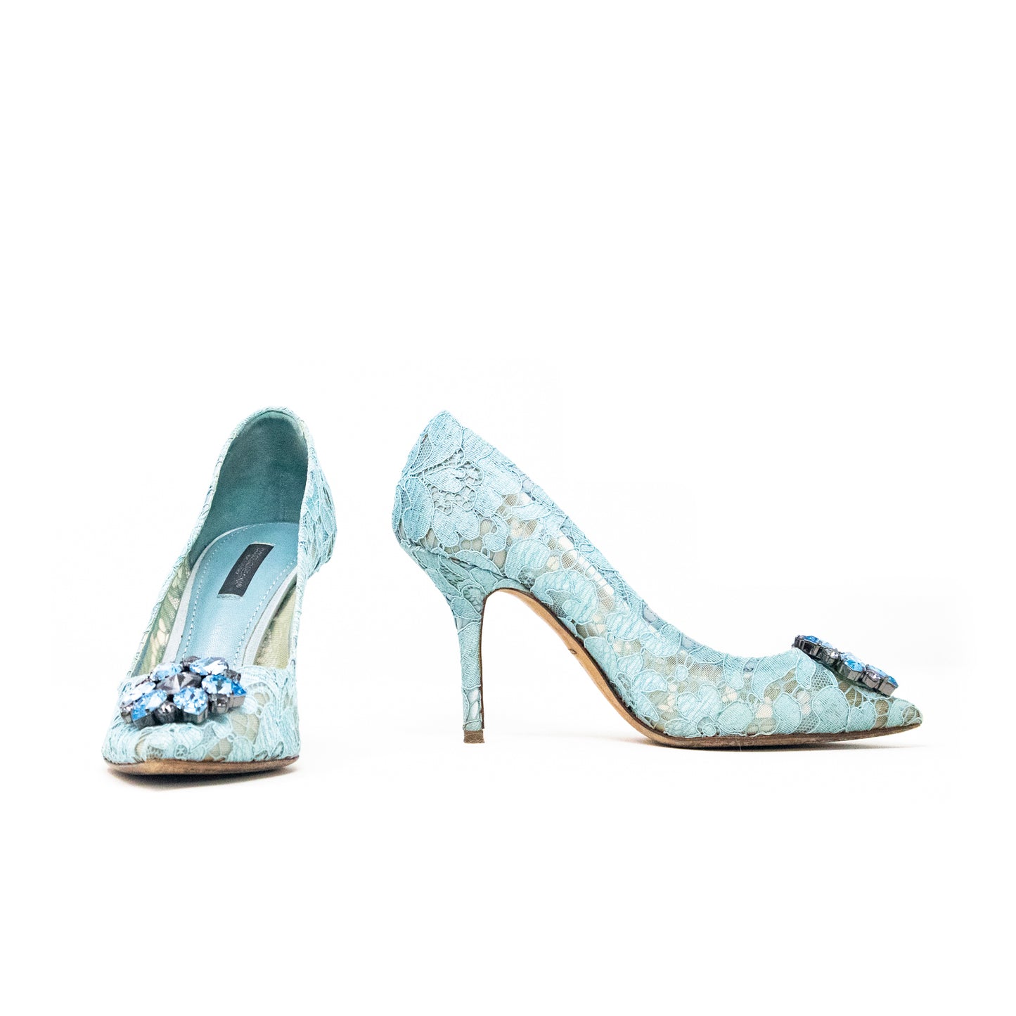 Dolce & Gabbana Blue Lace And Mesh Crystal Taormina Talla 37.5