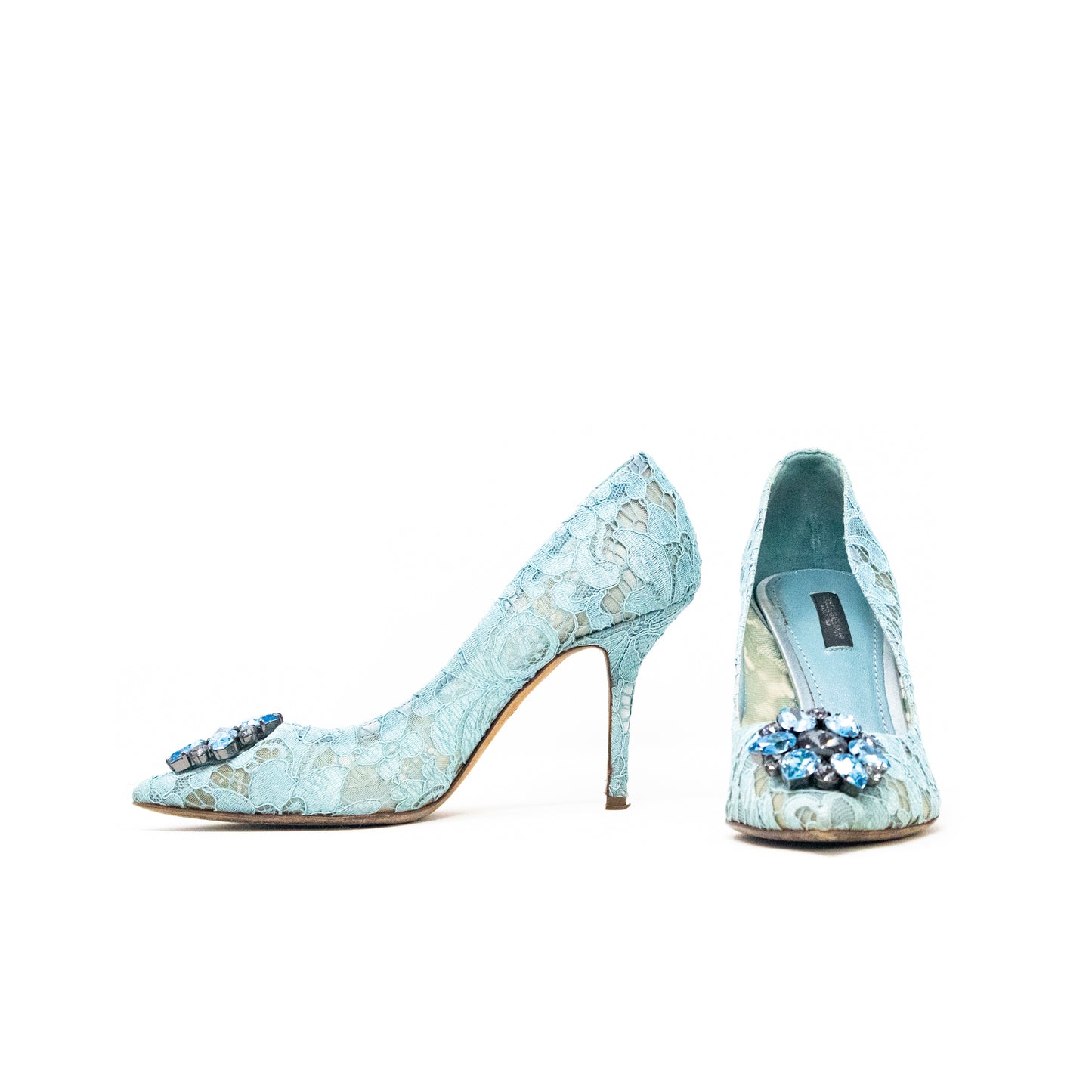 Dolce & Gabbana Blue Lace And Mesh Crystal Taormina Talla 37.5