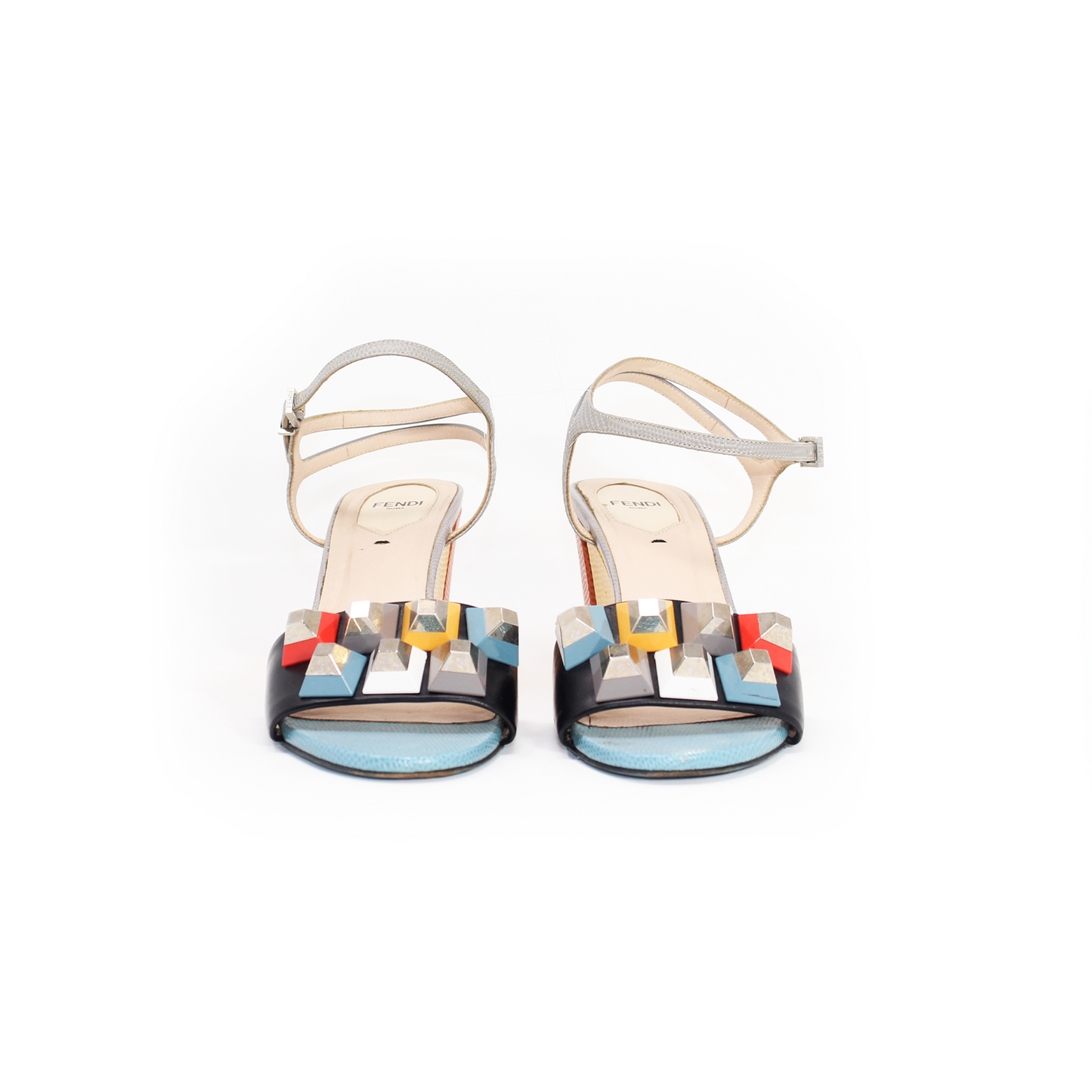Fendi Multicolor lizard Embossed and leather fantasia ankle strap sandals Talla 39 with dustbag