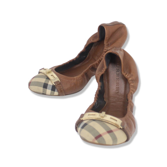 Leather Ballet Flats Burberry Camel Talla 37.5