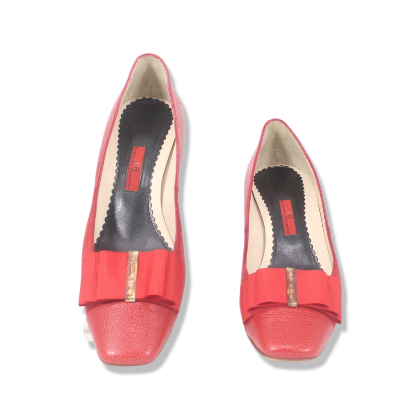 Carolina Herrera Red Leather and suede bow pumps Talla 40 with dustbag
