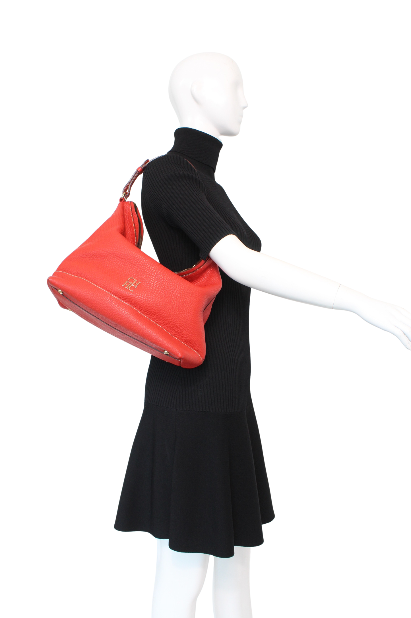 Carolina Hererra Red Pebbled Leather Hobo