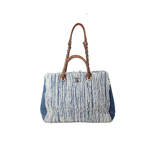 Chanel Frayed Denim Shopping Tote