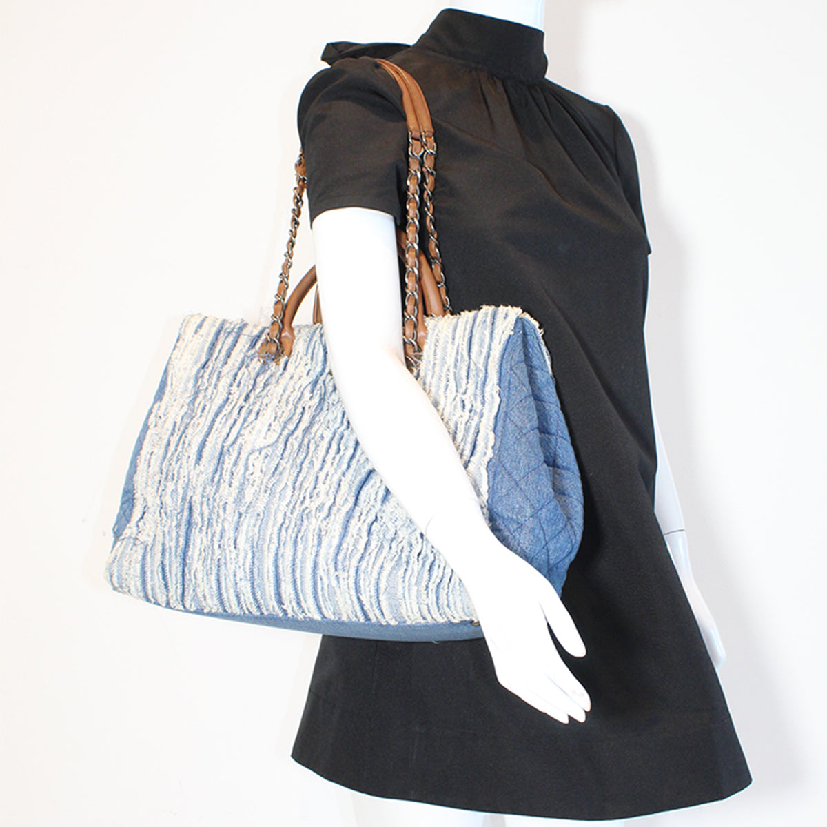 Chanel Frayed Denim Shopping Tote