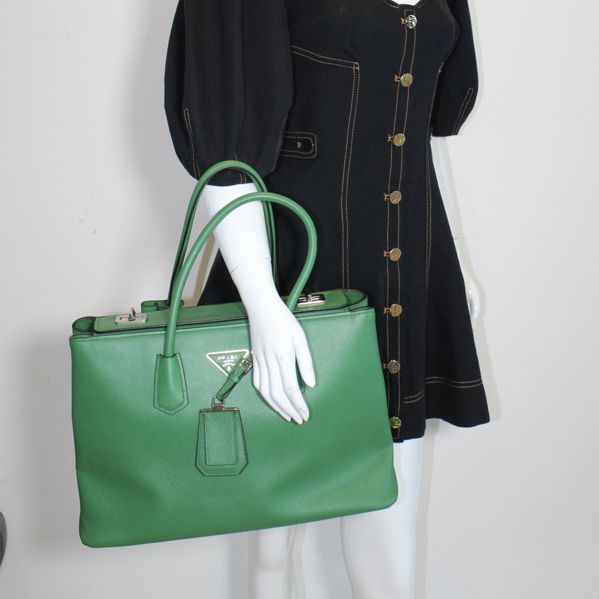 Prada large green Saffiano tote bag