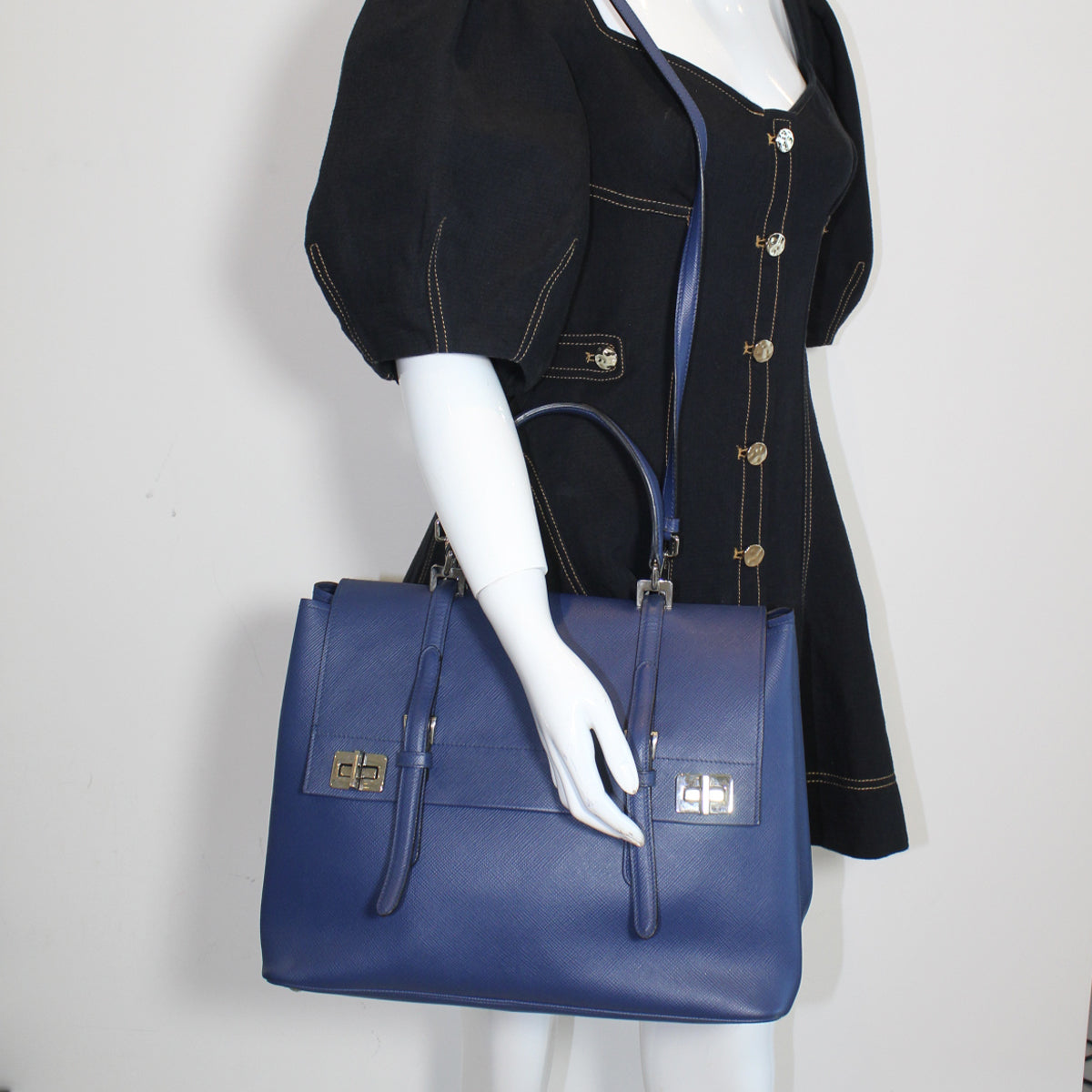 Prada Saffiano Blue Top Handle Bag