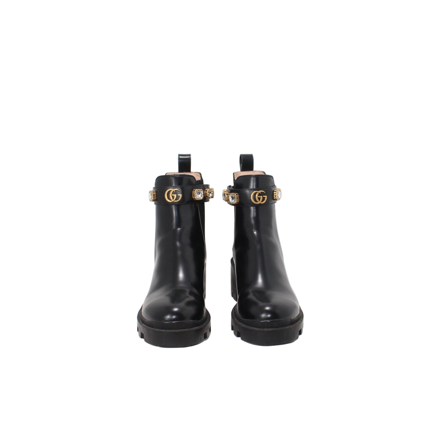 Gucci Leather Crystal Embellishments Chelsea Boots 39