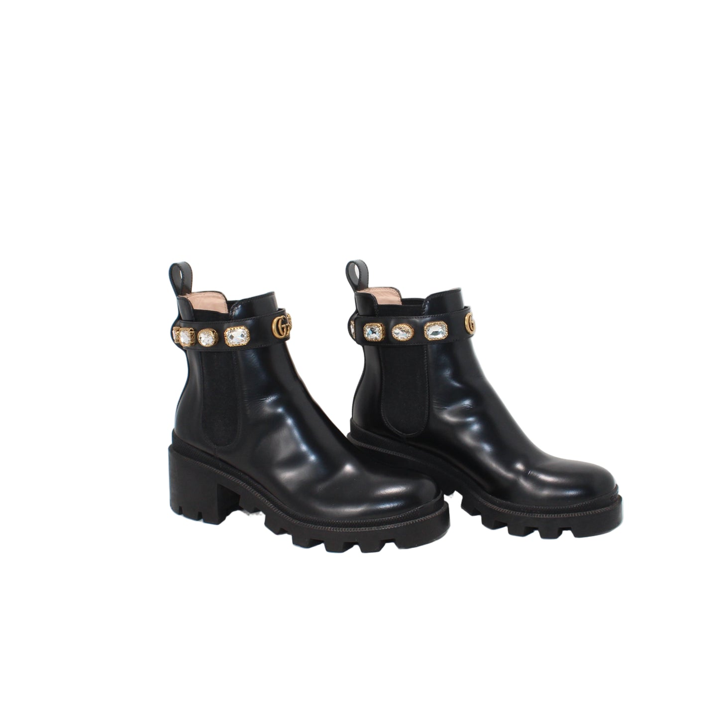 Gucci Leather Crystal Embellishments Chelsea Boots 39