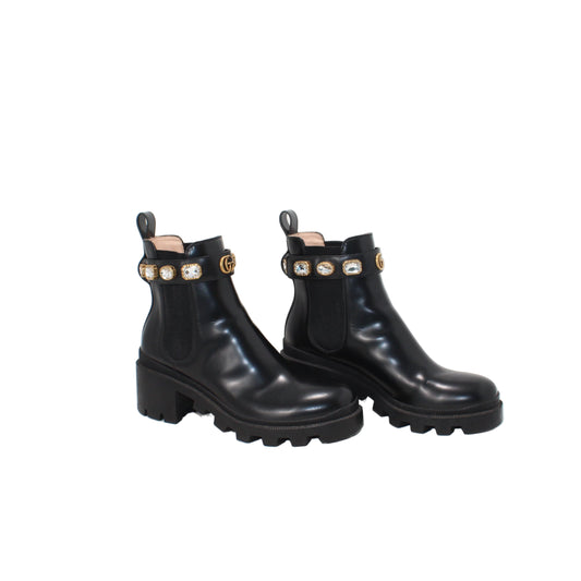 Gucci Leather Crystal Embellishments Chelsea Boots 39