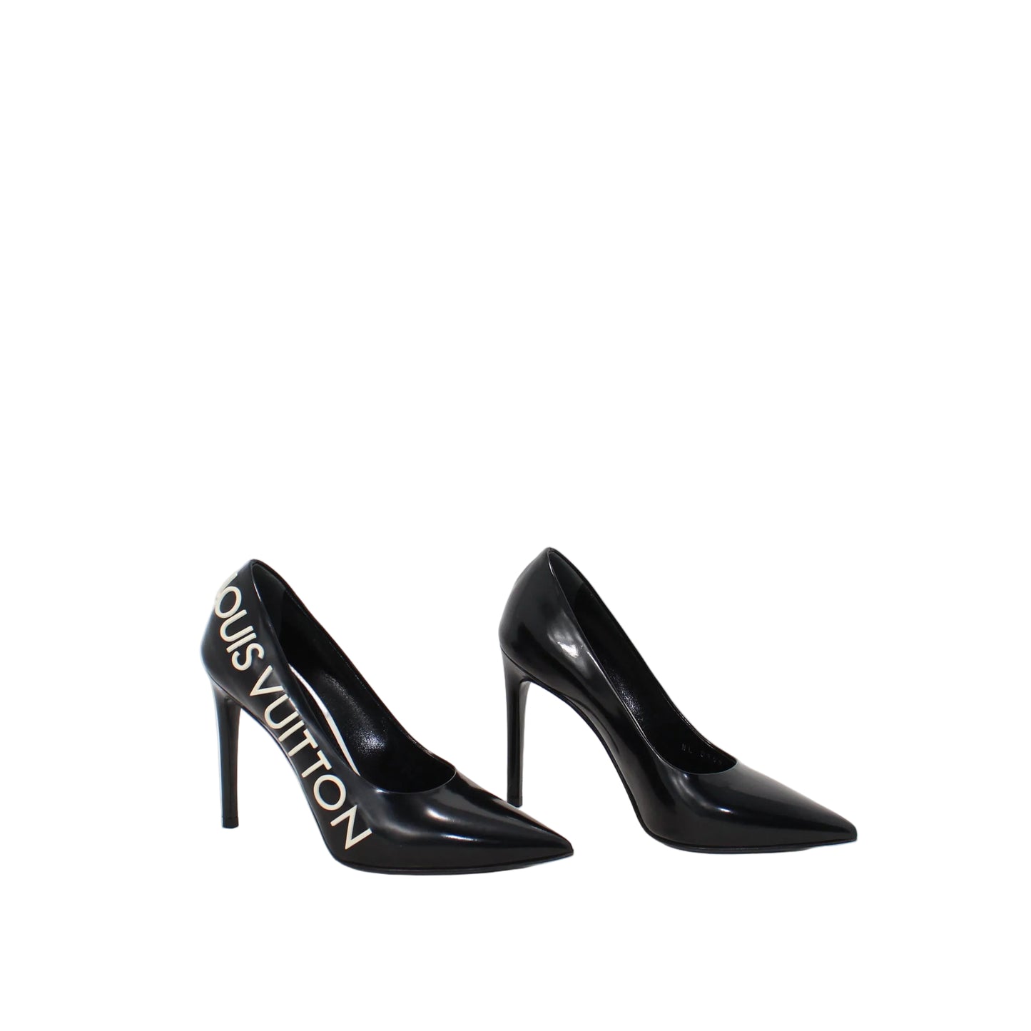 Louis Vuitton Black Heels with white logo	 36