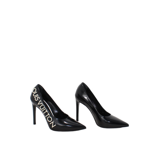 Louis Vuitton Black Heels with white logo 36