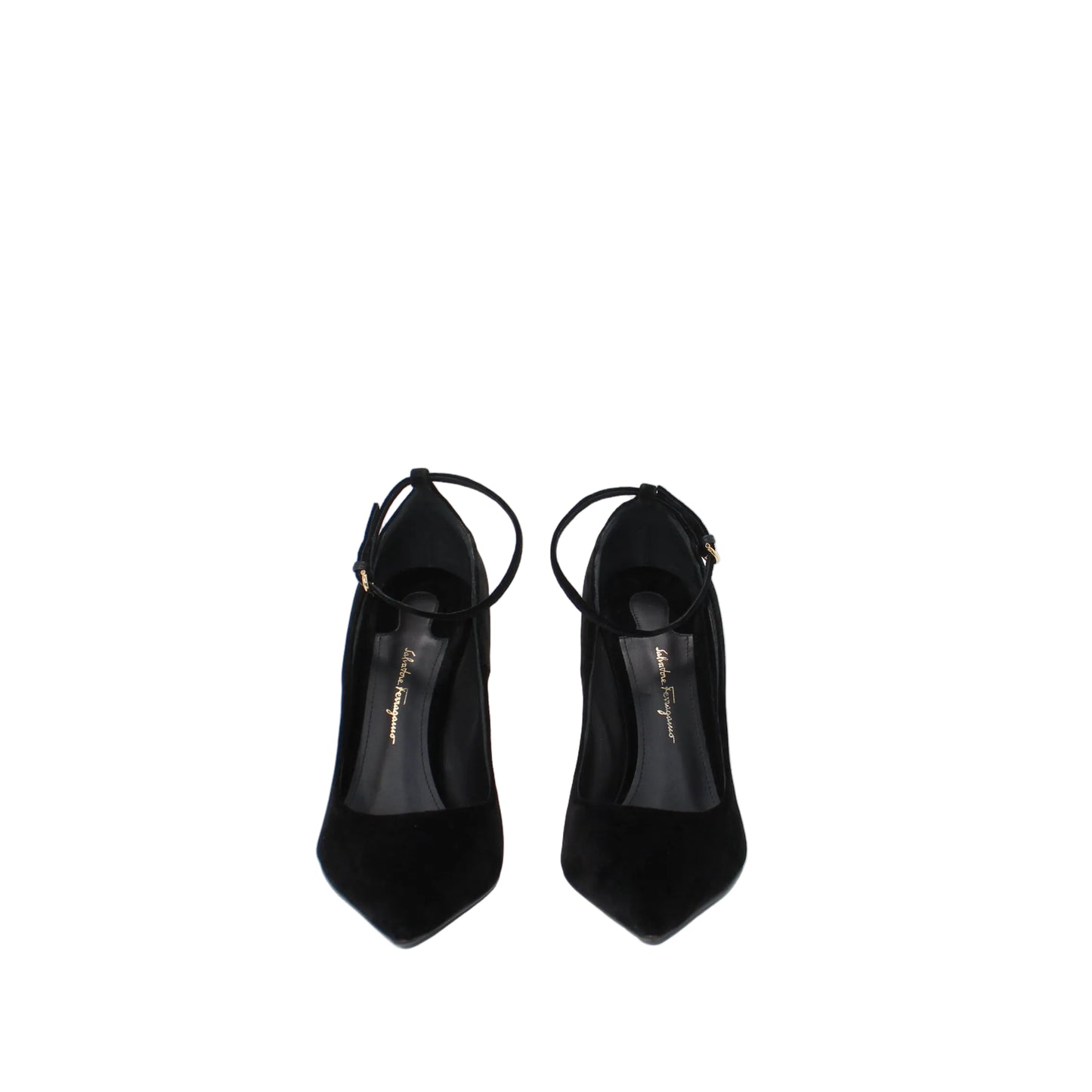 Salvatore Ferragamo Gold Heels in black velvet 9C