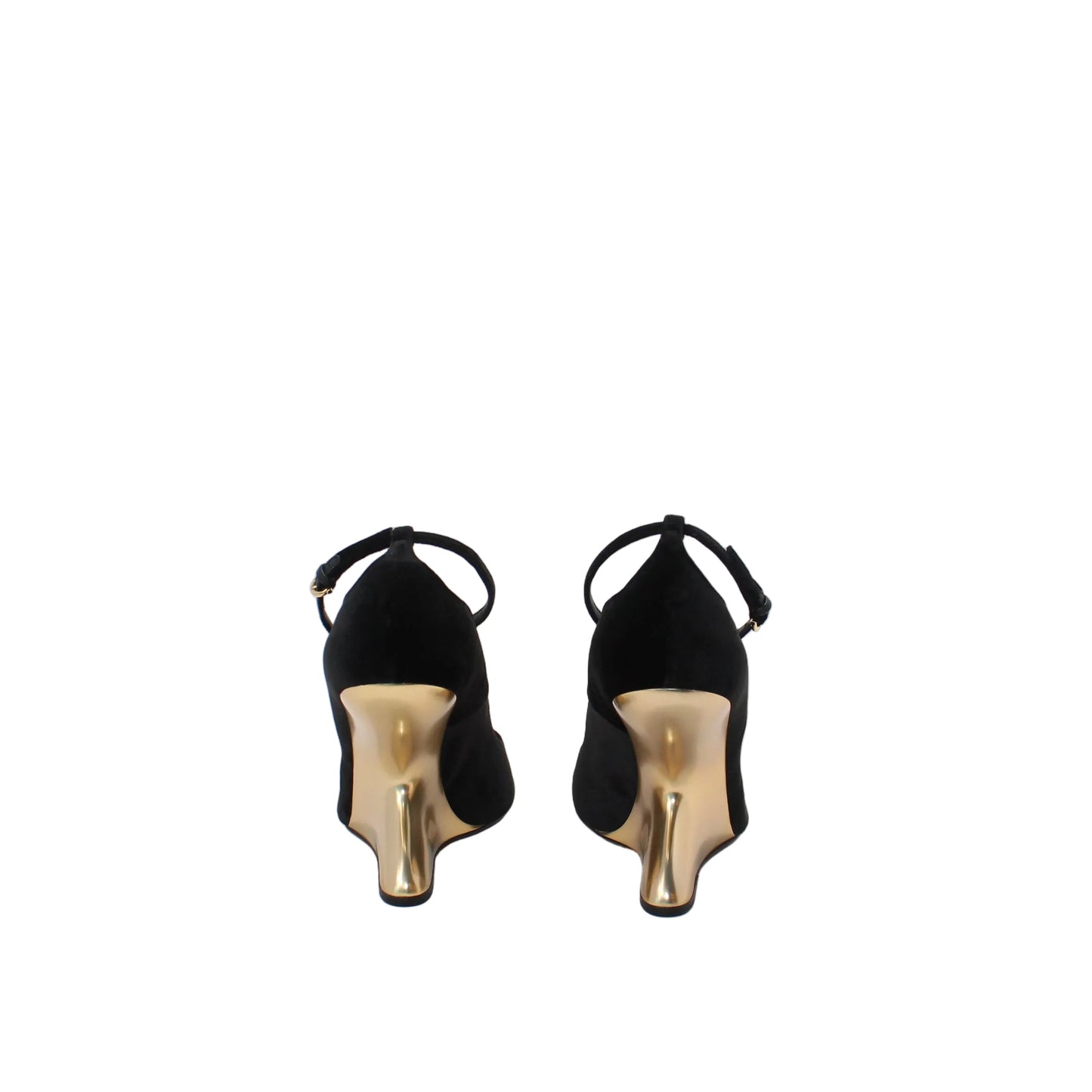 Salvatore Ferragamo Gold Heels in black velvet 9C