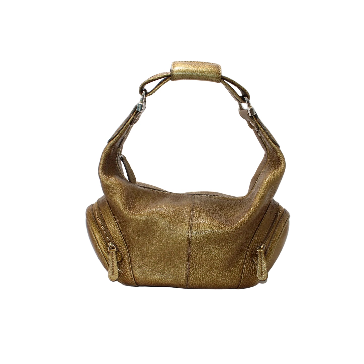 TOD'S Metallic Bronze Leather Side Zip Hobo Bag