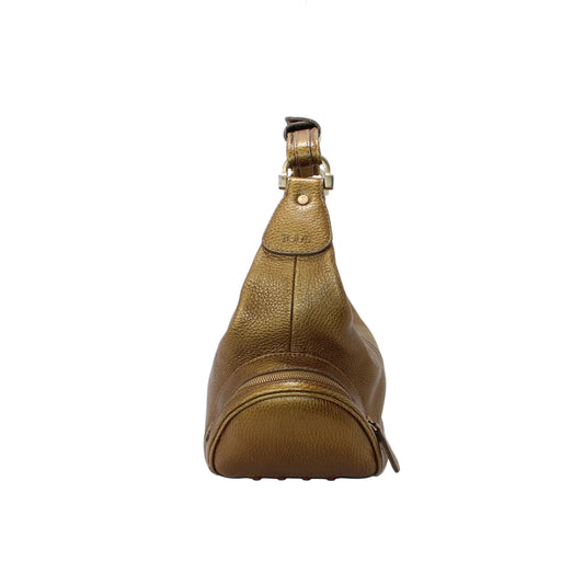 TOD'S Metallic Bronze Leather Side Zip Hobo Bag
