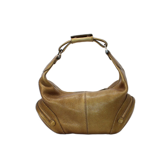 TOD'S Metallic Bronze Leather Side Zip Hobo Bag