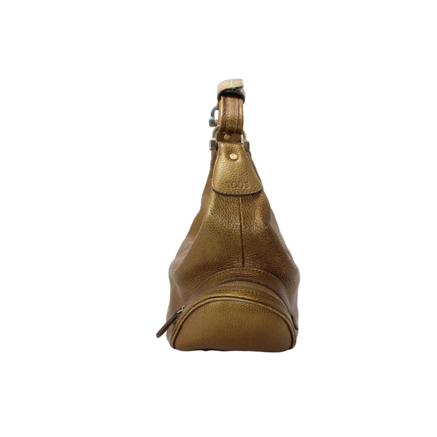 TOD'S Metallic Bronze Leather Side Zip Hobo Bag