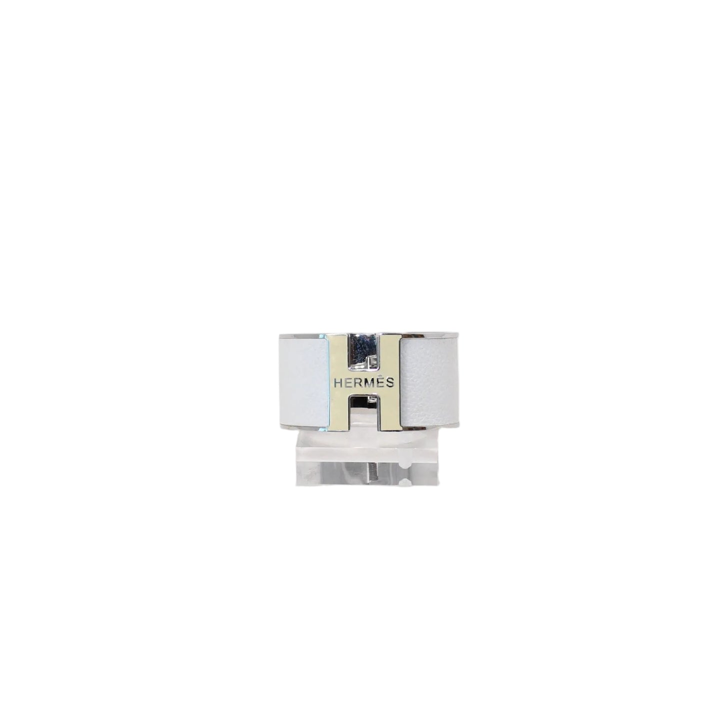 ⁠Hermes H click clac white enamel and leather XL Bangle    