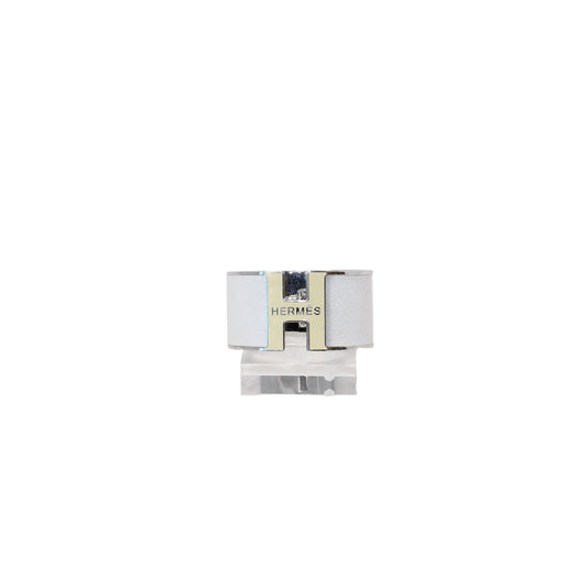 ⁠Hermes H click clac white enamel and leather XL Bangle    