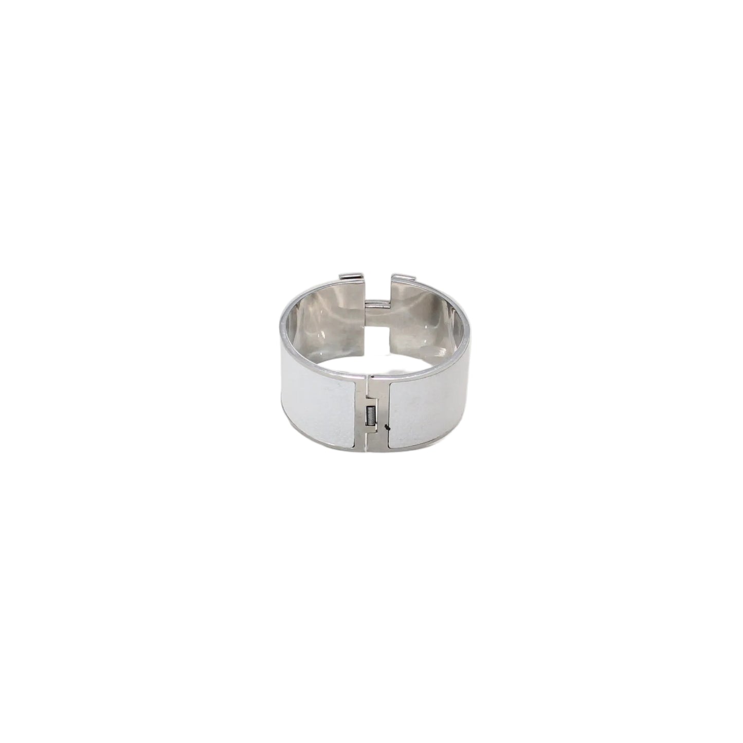 ⁠Hermes H click clac white enamel and leather XL Bangle    
