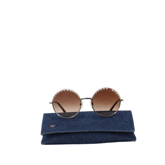 Chanel Faux Pearl Accents Round Sunglasses