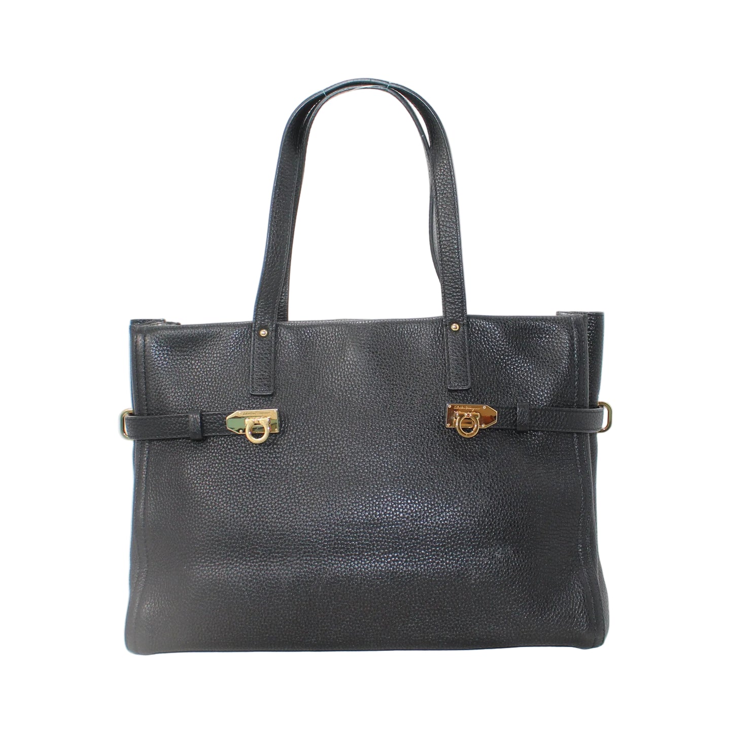 Salvatore Ferragamo grained black leather bag