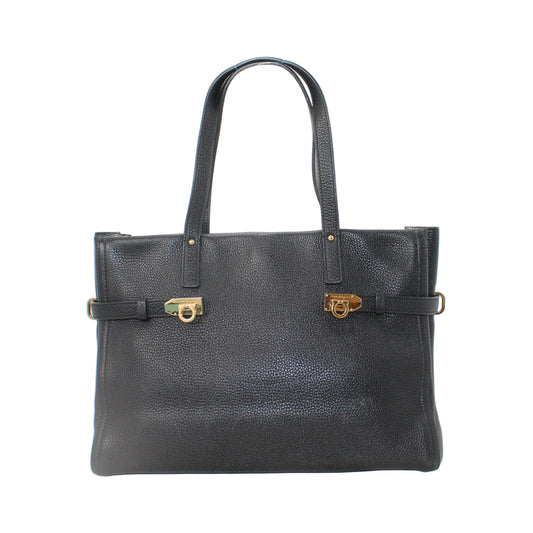 Salvatore Ferragamo grained black leather bag