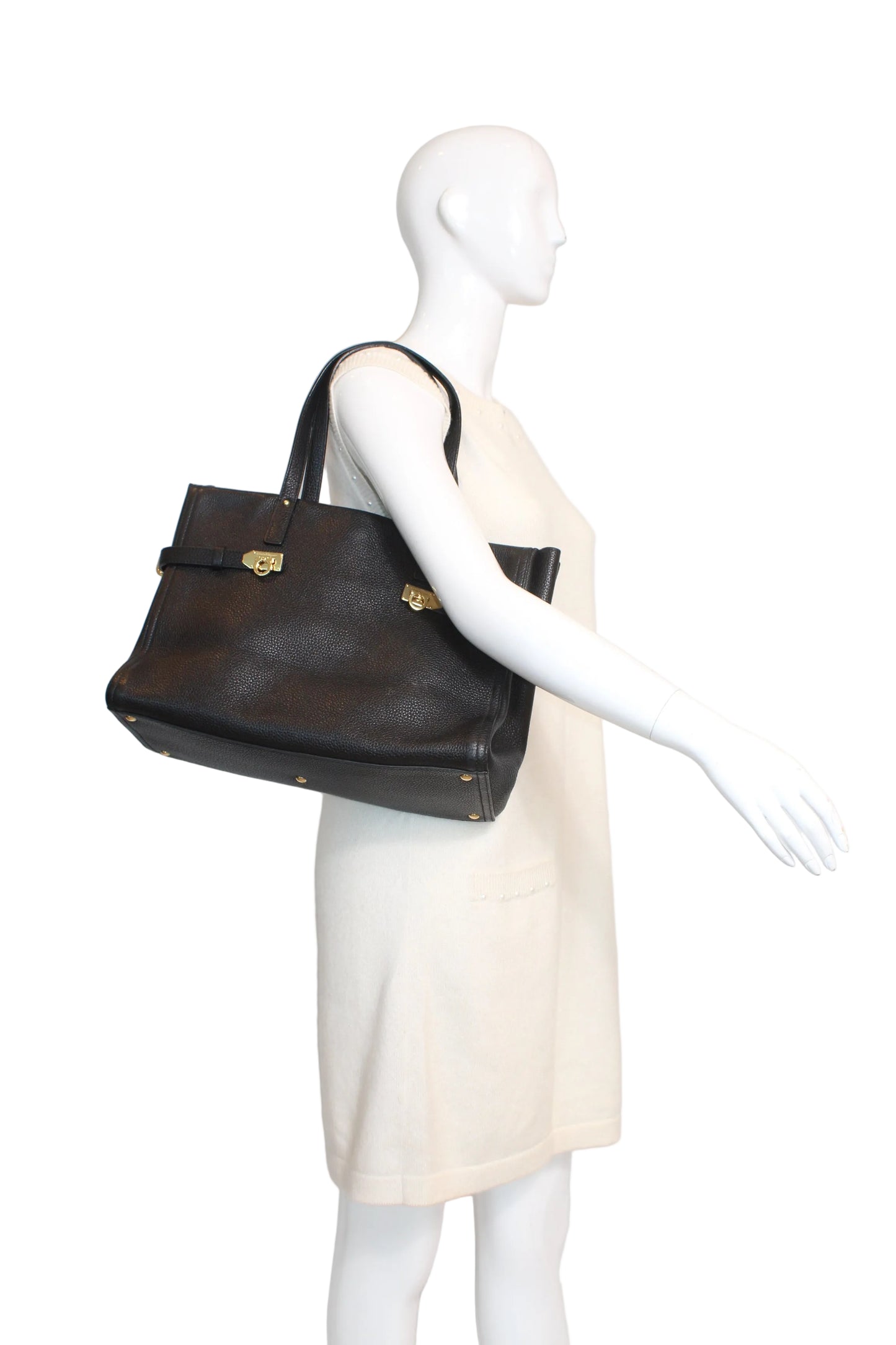 Salvatore Ferragamo grained black leather bag