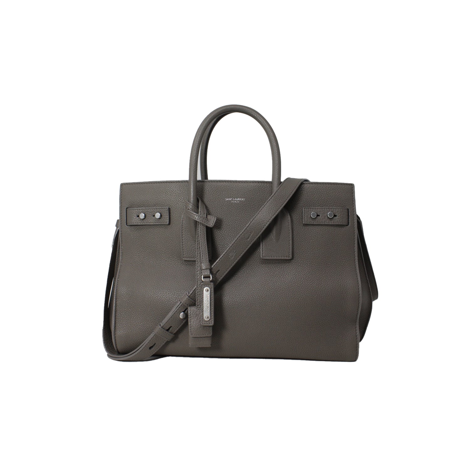 Ysl Sac De Jour Calfskin Grey Grained Leather  With Dustbag