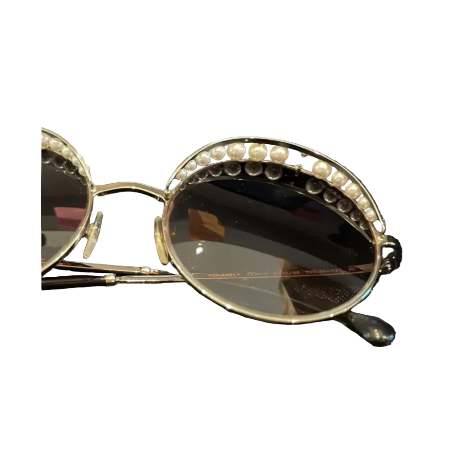 Chanel Faux Pearl Accents Round Sunglasses   