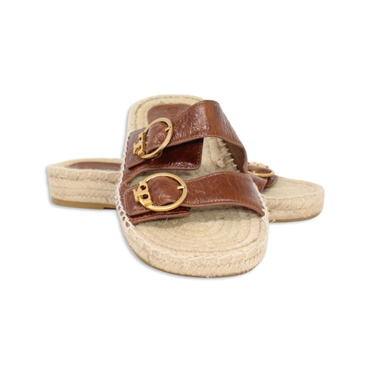 Tory Burch Selby Two Band Espadrille Slide Sandals Talla 5.5 With Dustbag