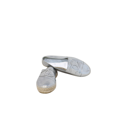 Chanel metallic Silver Leather 38