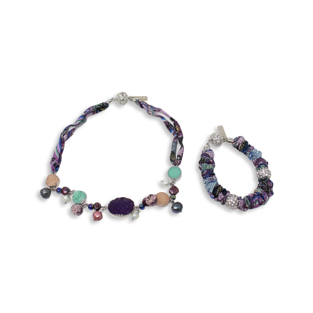 Etro Fabric/ Stones Necklace And Bracelet