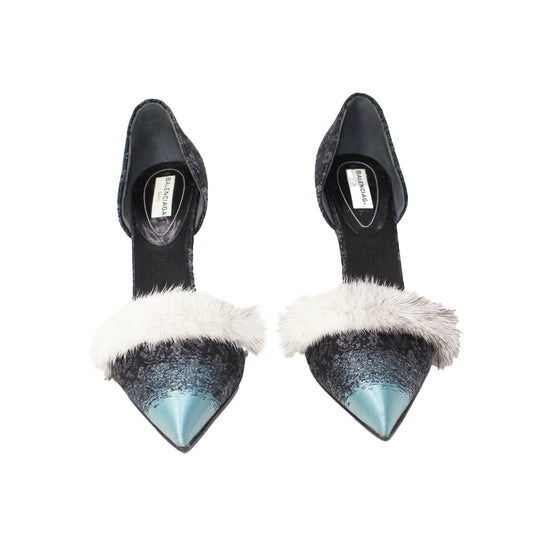 Balenciaga Satin  Fur Pumps Talla 37.5 With Dustbag
