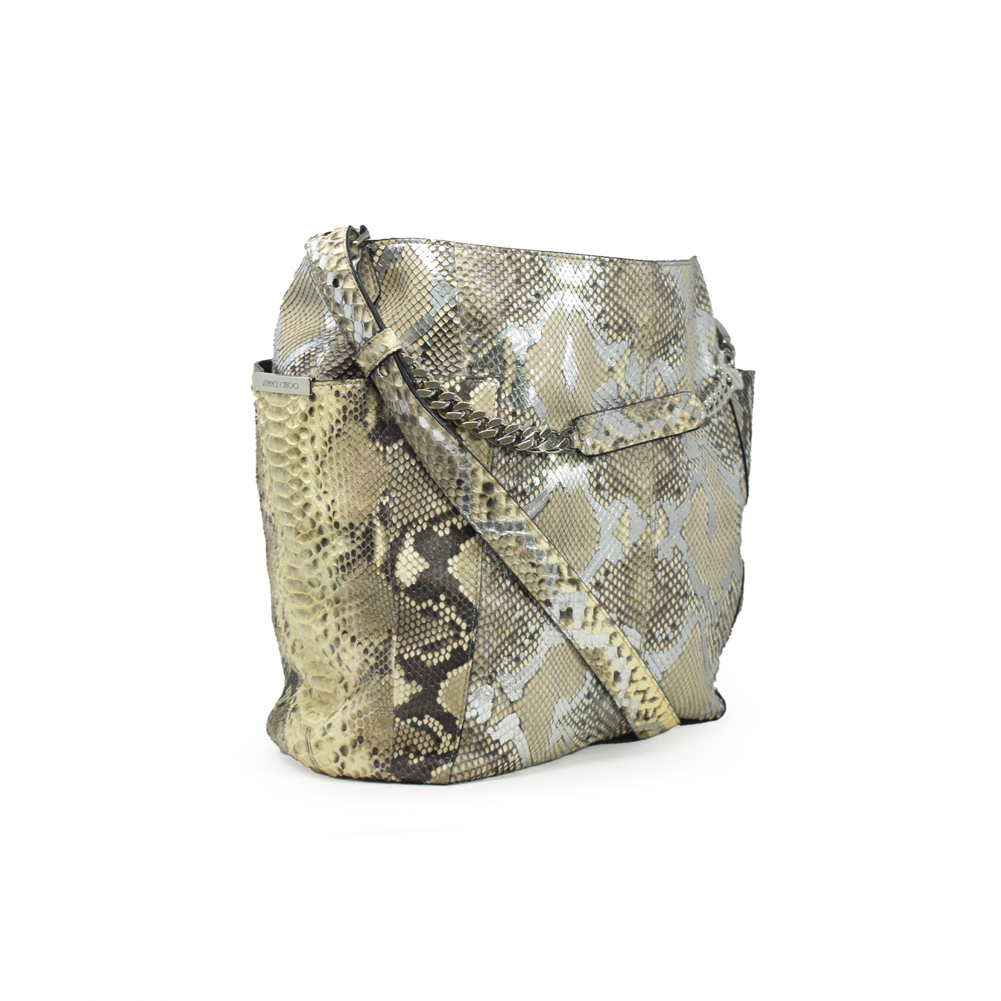 Anna Silver Metallic Python Shoulder Bag  Jimmy Choo