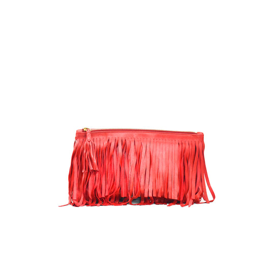 Prada Nappa Red Fringe Clutch