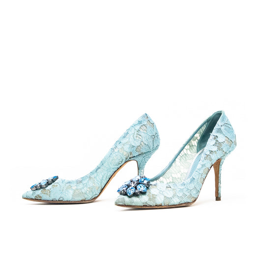 Dolce & Gabbana Blue Lace And Mesh Crystal Taormina Talla 37.5