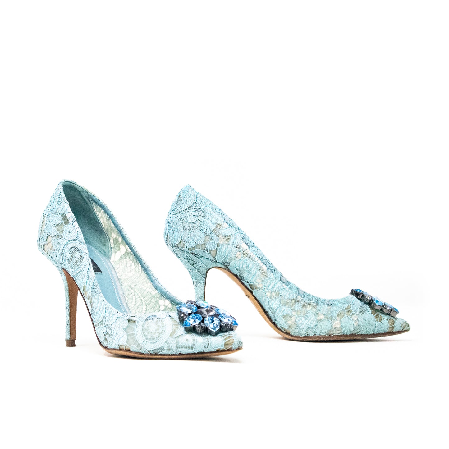 Dolce & Gabbana Blue Lace And Mesh Crystal Taormina Talla 37.5
