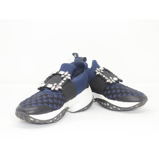 Roger Vivier Sneakers In Leather And Mesh With Rhinestone Buckle  Talla 36.5
(Con Dustbag y Caja)