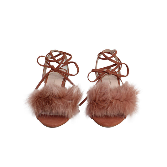 Loeffler Randall Suede Fur Trim Sanadals  Talla 8.5 With Dustbag